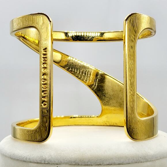 Vince Camuto Gold Tone Asymmetrical Wide Cut-Out Metal Cuff Women's Bracelet - Picture 2 of 8